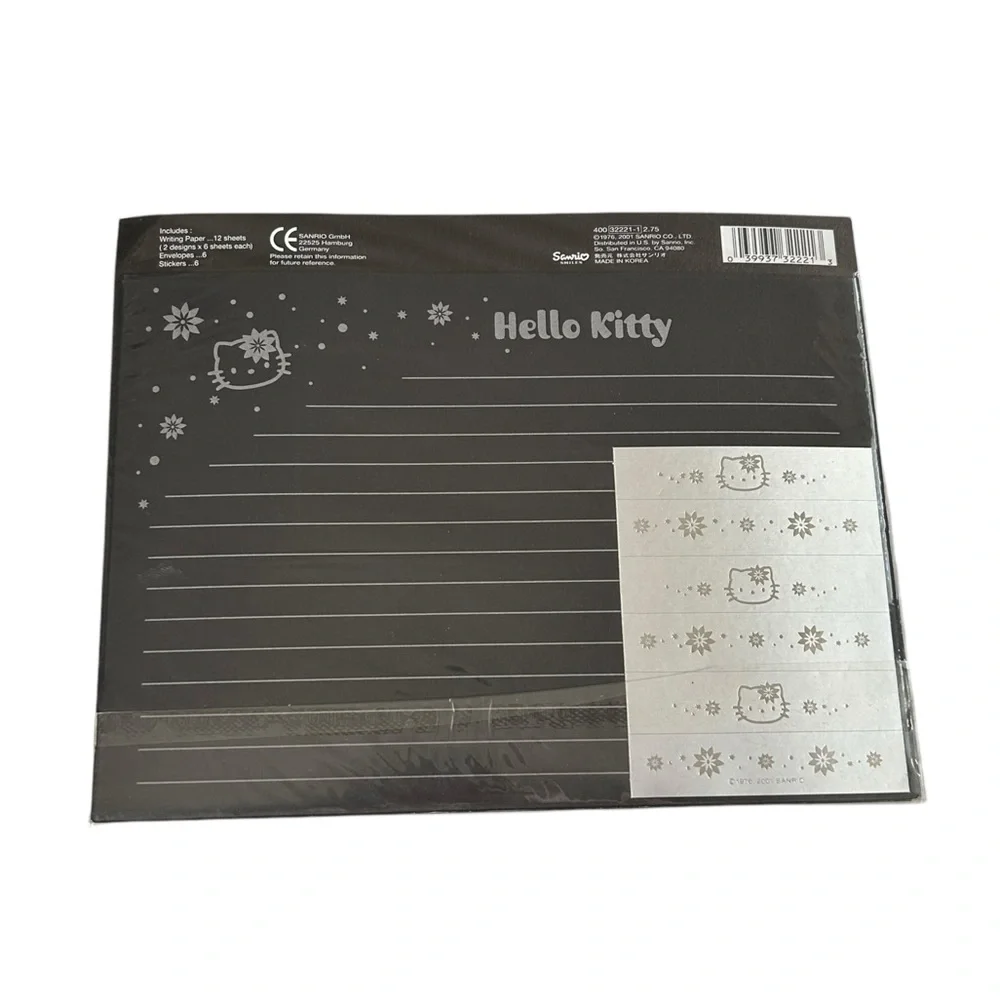 Vintage Y2K Hello Kitty Sanrio Black & Silver Stationary Set 2001 Kawaii NWT